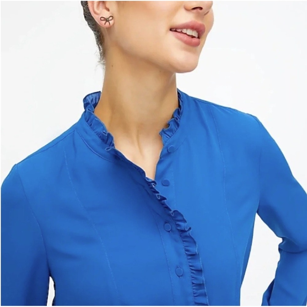 NEW J. Crew Women's Ruffle Collar Long Sleeve Blouse Royal Blue‎ Size 2